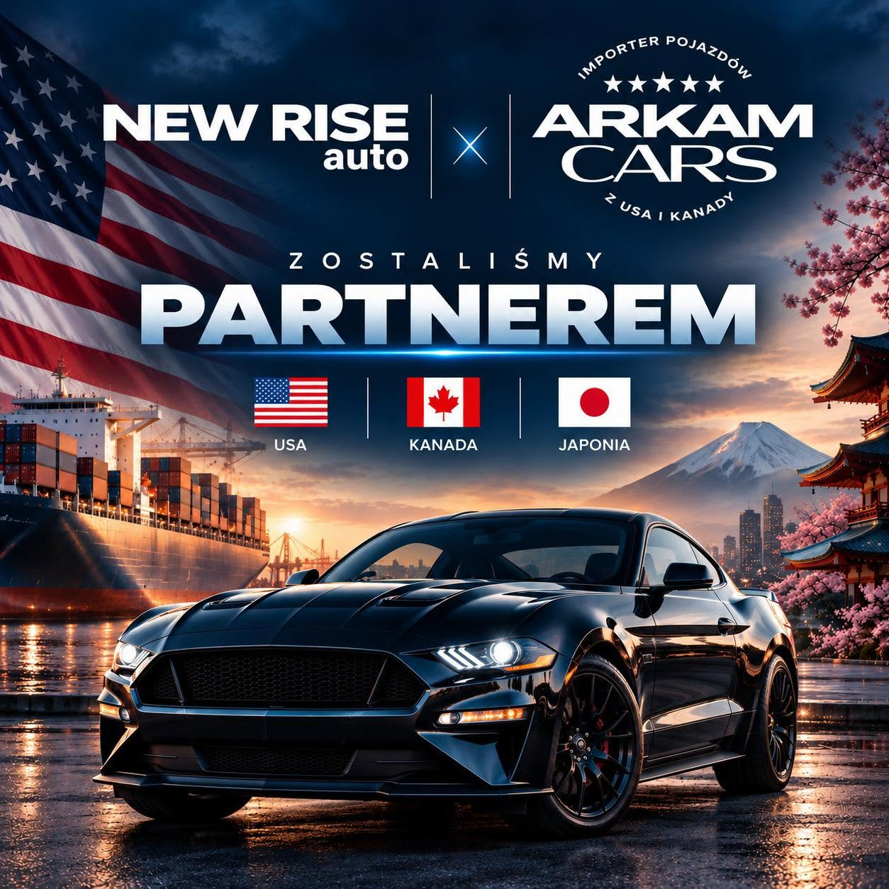 New Rise auto — partner ARKAM CARS; import samochodów z USA, Kanady i Japonii